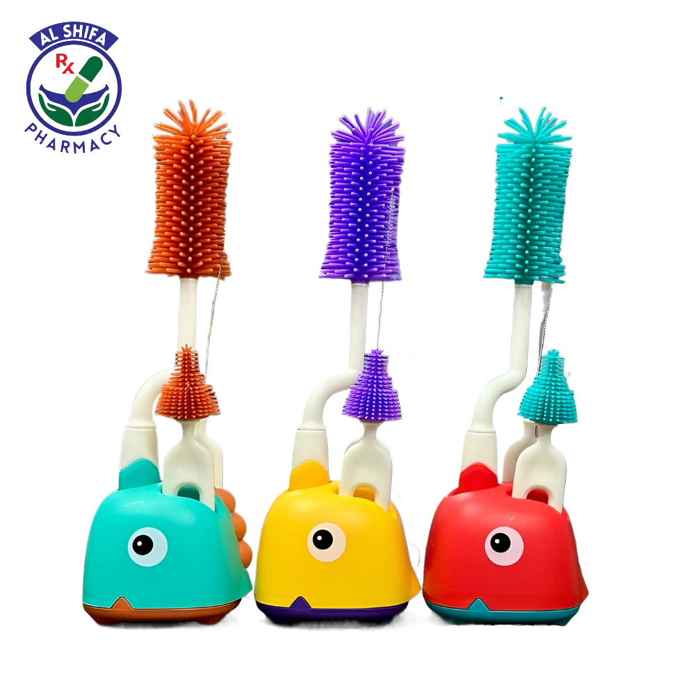 290 Silicon Feeder Brush 3in1 With Holder – Baby Bottle & Nipple Cleaning Brush Set - Image 1