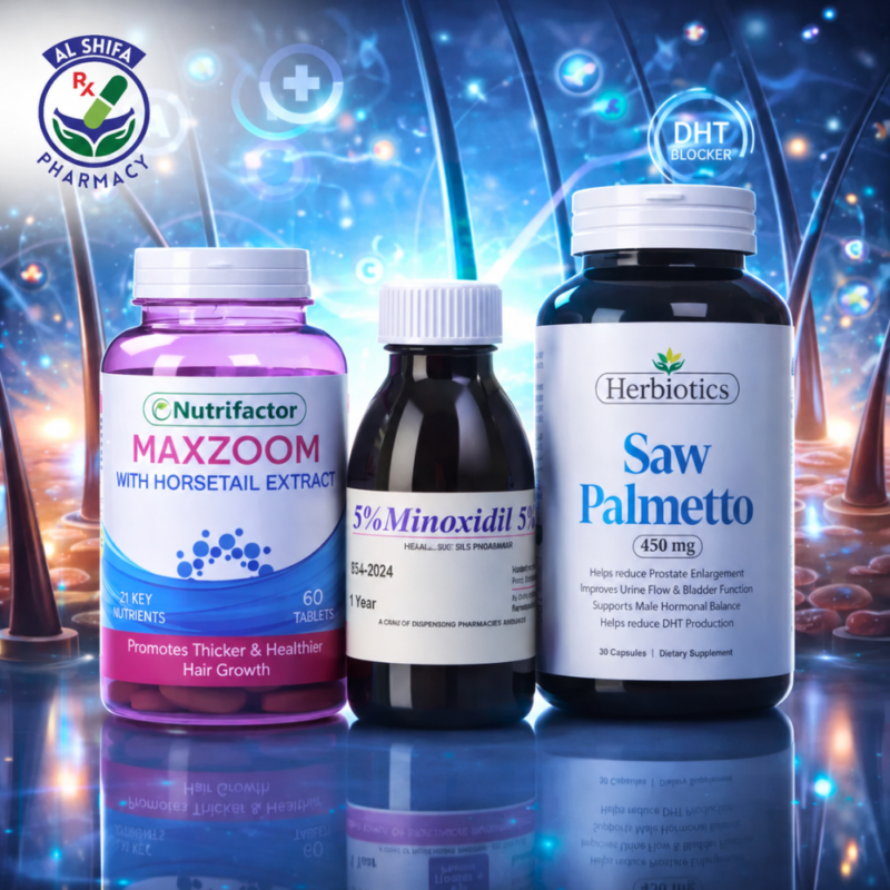 utrifactor Maxzoom + Minoxidil Finasteride Spray + Herbiotics Saw Palmetto