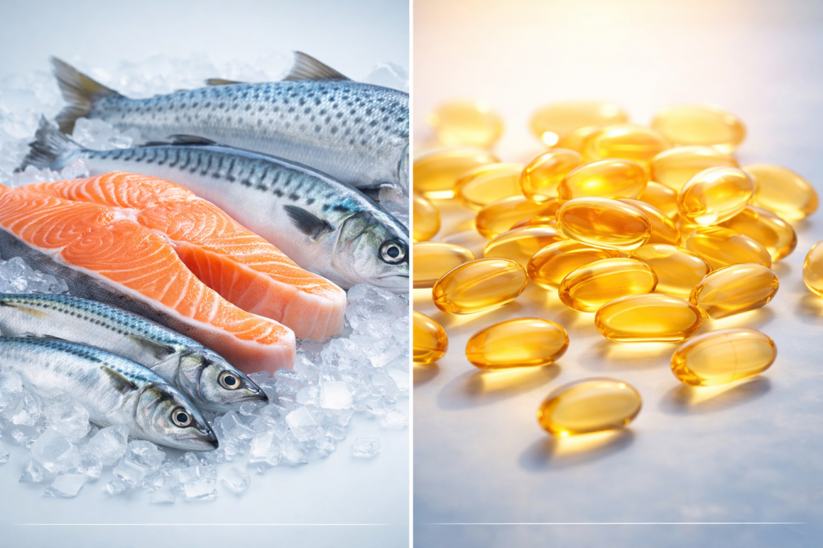 Fish oil capsules as a source of omega-3 fatty acids for daily health supplements