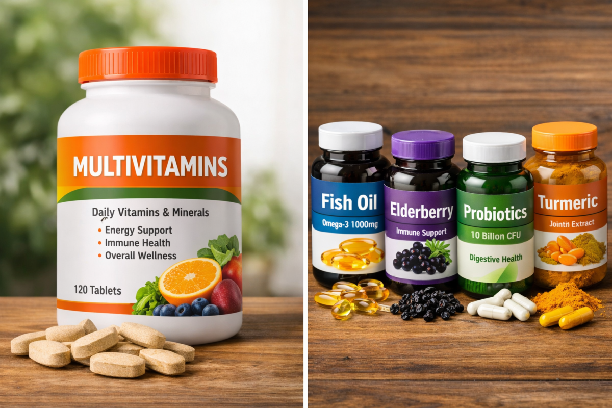Multivitamins vs natural supplements comparison showing different supplement types side by side