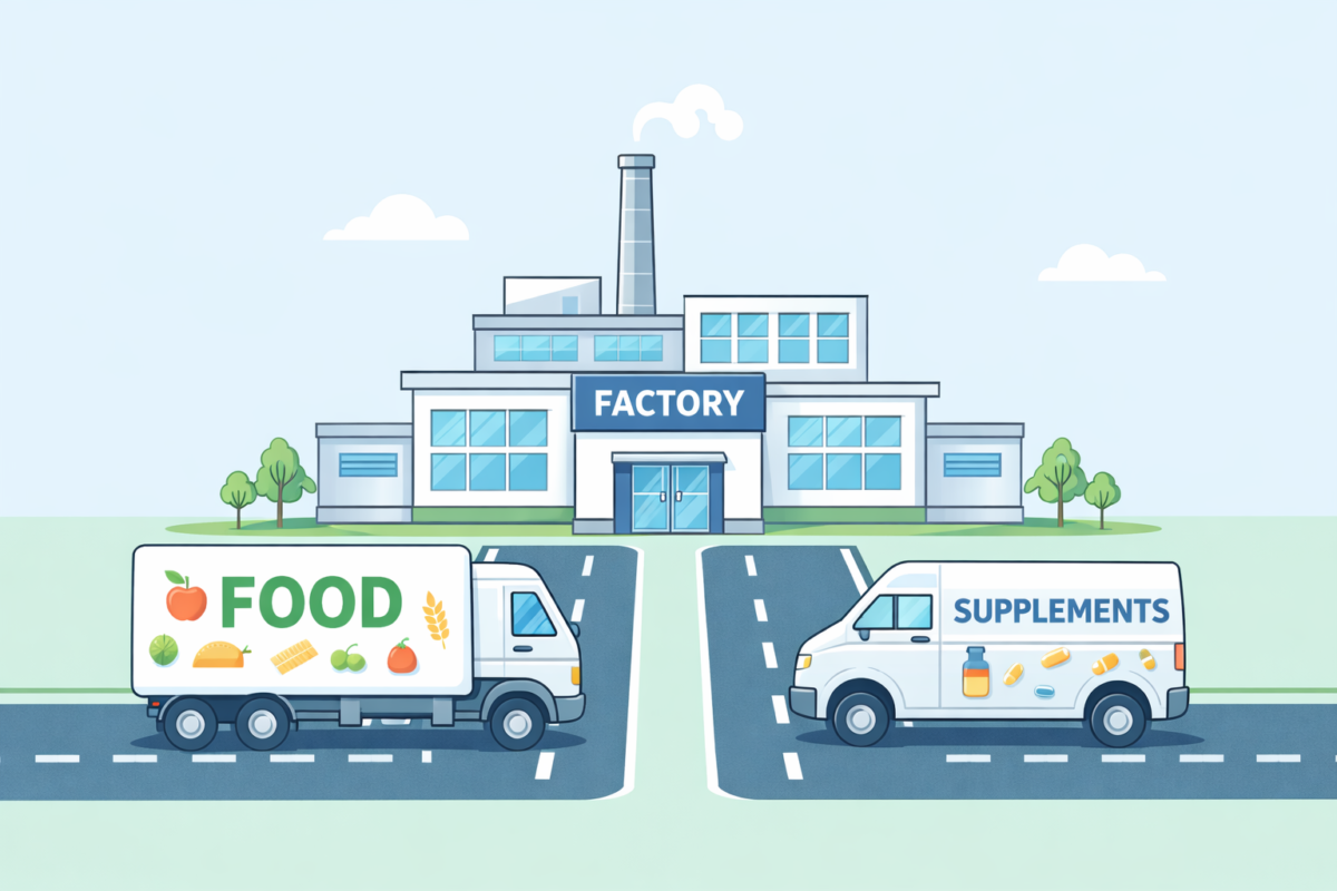 Illustration showing food and nutrition supplements working together to supply the body with essential nutrients