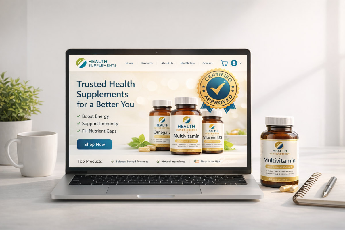 Safe online shopping for nutrition supplements showing certified product on a trusted retail website