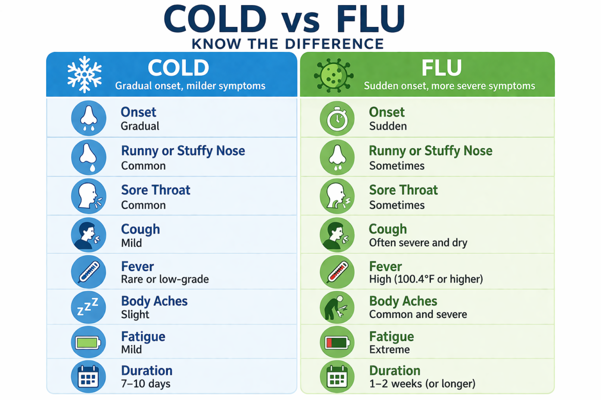Flu vs cold symptoms in children Pakistan seasonal flu warning signs