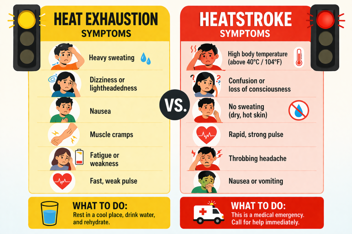 Heat exhaustion vs heatstroke symptoms and warning signs Pakistan heatwave