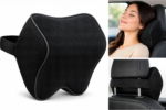 Black Car Neck Support Pillow – Ergonomic Mesh Headrest Cushion with Adjustable Strap for Car Seats - Image 2