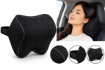 Black Car Neck Support Pillow – Ergonomic Mesh Headrest Cushion with Adjustable Strap for Car Seats - Image 3